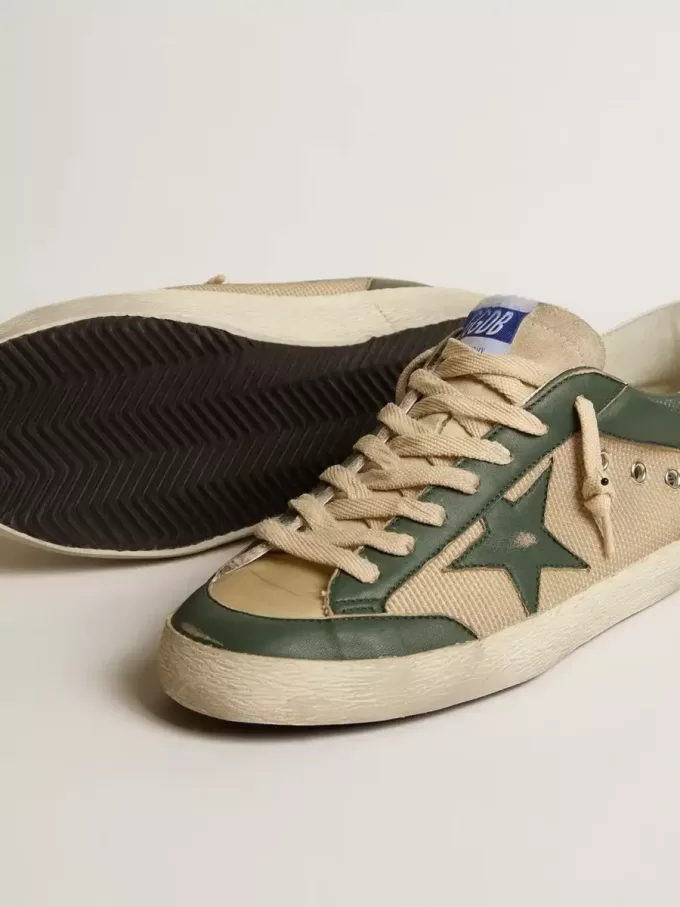 Super-Star LTD para hombre en malla color crema y napa verde con estrella de napa
