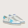 Super-Star LTD para hombre en piel blanca con estrella y lengüeta del talón en piel azul claro