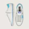 Super-Star LTD para hombre en piel blanca con estrella y lengüeta del talón en piel azul claro