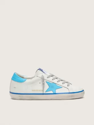 Super-Star LTD para mujer en piel blanca con estrella y lengüeta del talón en piel azul claro Super-Star LTD para mujer en piel blanca con estrella y lengüeta del talón en piel azul claro
