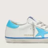 Super-Star LTD para mujer en piel blanca con estrella y lengüeta del talón en piel azul claro Super-Star LTD para mujer en piel blanca con estrella y lengüeta del talón en piel azul claro