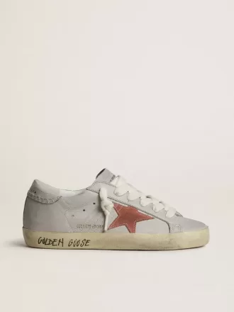 Super-Star LTD para mujer en piel gris con estrella de ante rojo ladrillo
