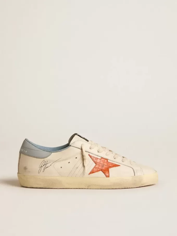Super-Star para hombre con estrella con estampado de cocodrilo y lengüeta azul plateada en el talón