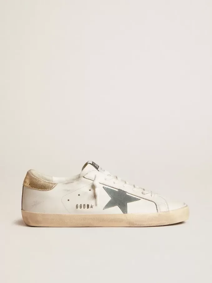 Super-Star para hombre con estrella de ante y lengüeta del talón de piel con estampado de serpiente platino Super-Star para hombre con estrella de ante y lengüeta del talón de piel con estampado de serpiente platino