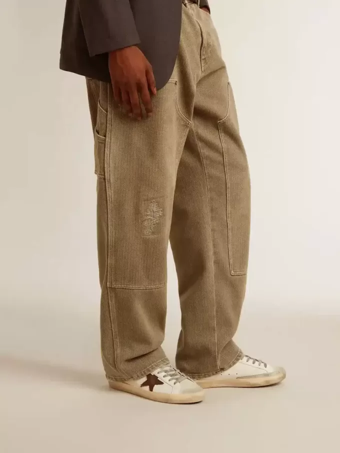 Super-Star para hombre con estrella de lona y lengüeta del talón de cuero marrón oscuro