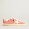Super-Star para hombre en ante coral con estrella y lengüeta del talón en piel blanca