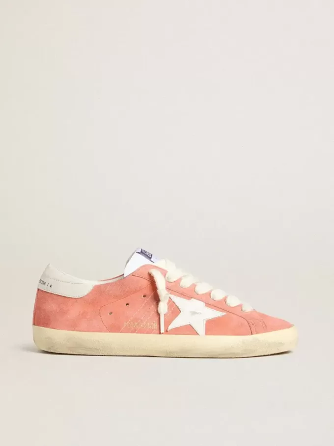 Super-Star para hombre en ante coral con estrella y lengüeta del talón en piel blanca