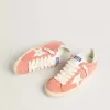 Super-Star para hombre en ante coral con estrella y lengüeta del talón en piel blanca