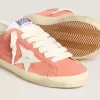 Super-Star para hombre en ante coral con estrella y lengüeta del talón en piel blanca