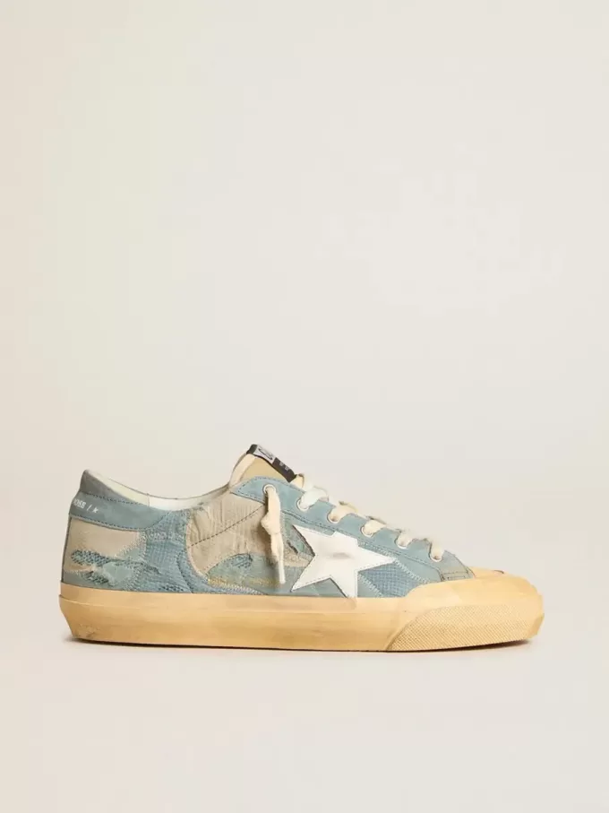 Super-Star para hombre en malla azul claro y nailon con estrella de cuero blanco