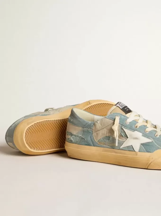 Super-Star para hombre en malla azul claro y nailon con estrella de cuero blanco
