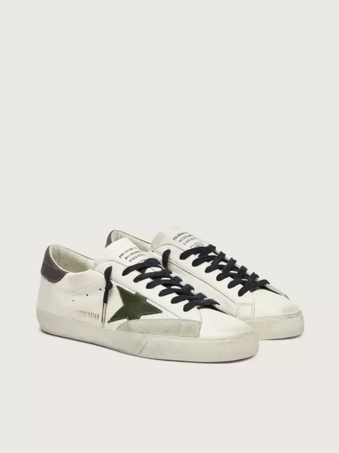 Super-Star para hombre en napa con estrella de cuero verde y lengüeta del talón de cuero gris