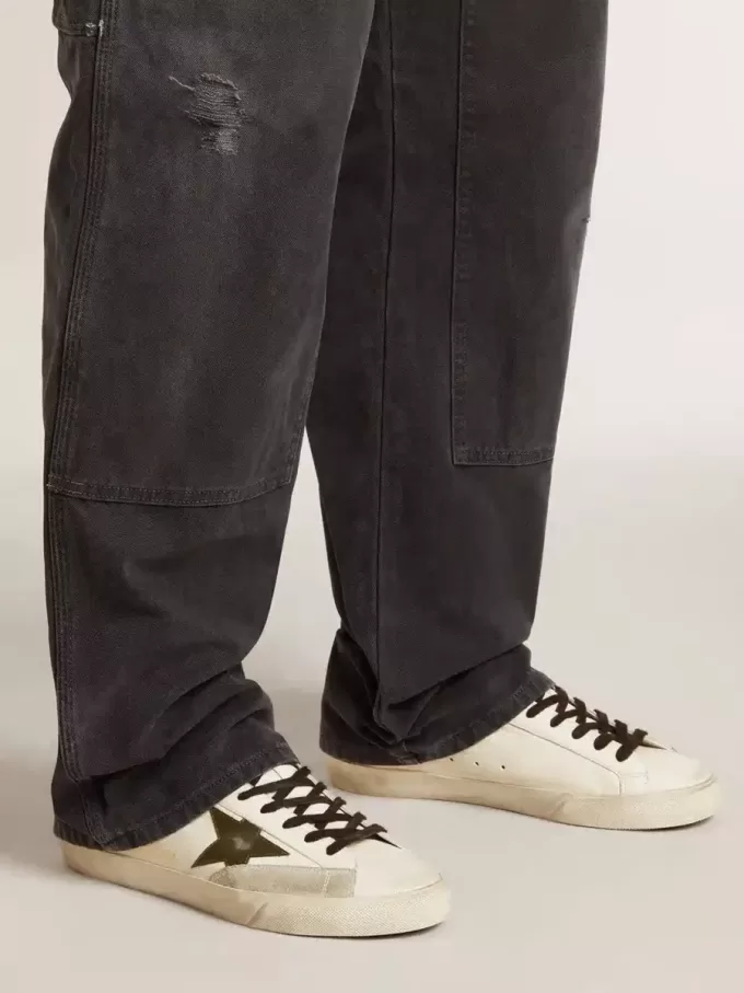 Super-Star para hombre en napa con estrella de cuero verde y lengüeta del talón de cuero gris