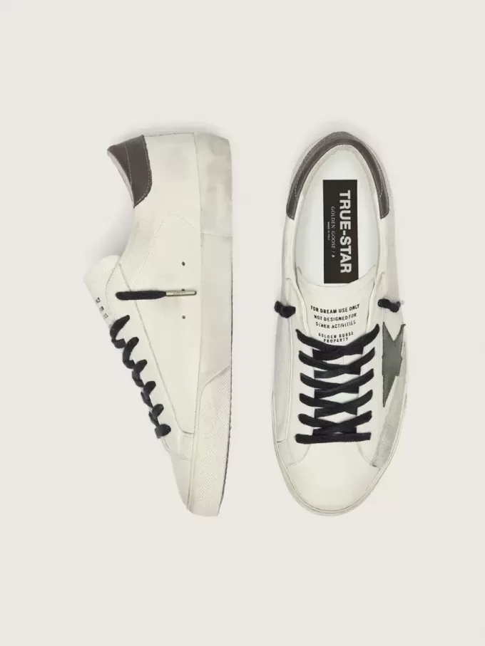 Super-Star para hombre en napa con estrella de cuero verde y lengüeta del talón de cuero gris