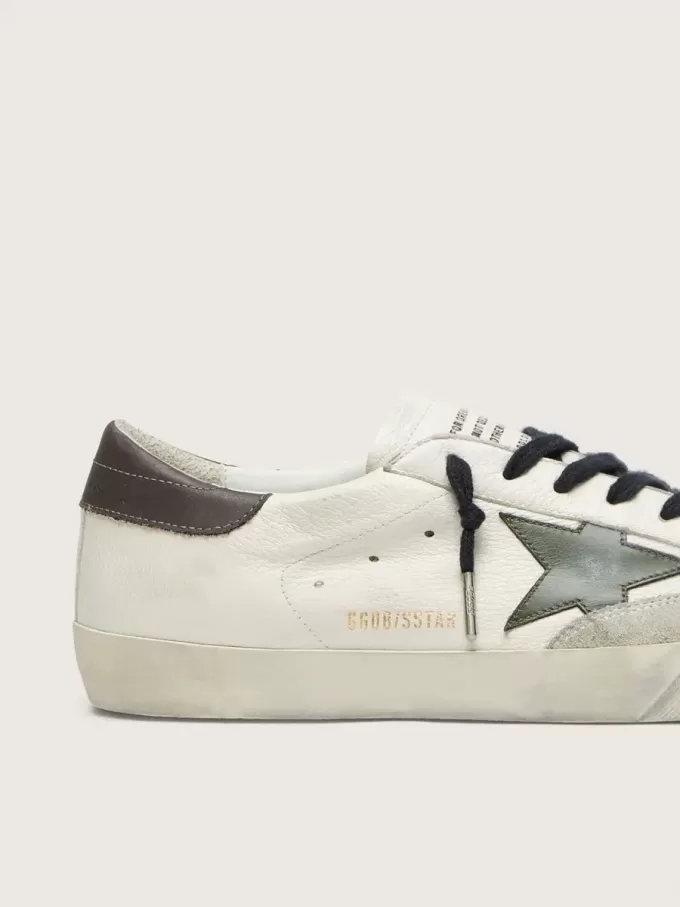 Super-Star para hombre en napa con estrella de cuero verde y lengüeta del talón de cuero gris
