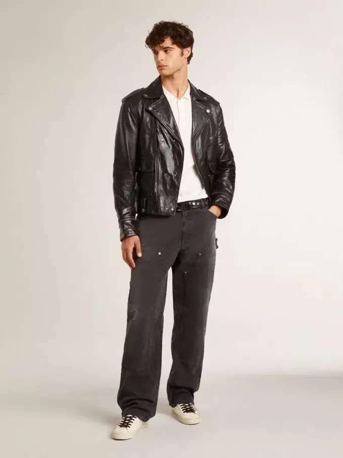 Super-Star para hombre en napa con estrella de cuero verde y lengüeta del talón de cuero gris