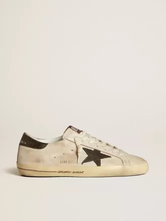 Super-Star para hombre en piel con estrella de denim negro y lengüeta del talón en piel negra Super-Star para hombre en piel con estrella de denim negro y lengüeta del talón en piel negra