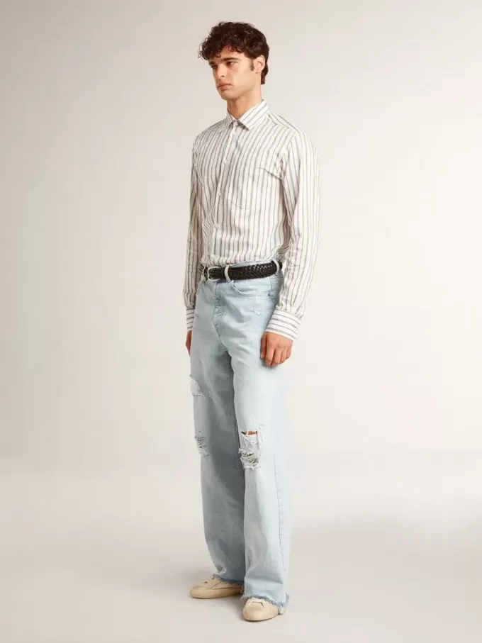 Super-Star para hombre en piel con estrella de denim negro y lengüeta del talón en piel negra Super-Star para hombre en piel con estrella de denim negro y lengüeta del talón en piel negra