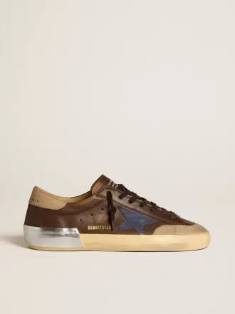 Super-Star para hombre en piel con estrella de piel azul y lengüeta del talón en nubuck beige Super-Star para hombre en piel con estrella de piel azul y lengüeta del talón en nubuck beige