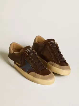 Super-Star para hombre en piel con estrella de piel azul y lengüeta del talón en nubuck beige Super-Star para hombre en piel con estrella de piel azul y lengüeta del talón en nubuck beige