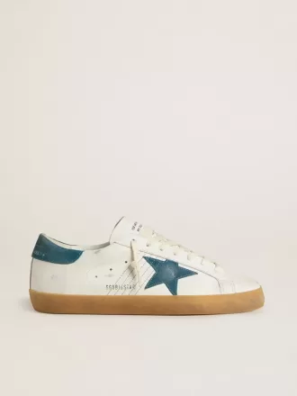 Super-Star para hombre en piel con estrella y lengüeta del talón en ante azul petróleo Super-Star para hombre en piel con estrella y lengüeta del talón en ante azul petróleo