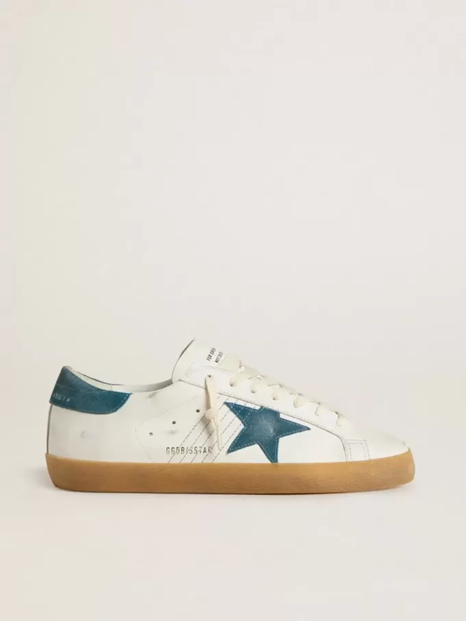Super-Star para hombre en piel con estrella y lengüeta del talón en ante azul petróleo Super-Star para hombre en piel con estrella y lengüeta del talón en ante azul petróleo
