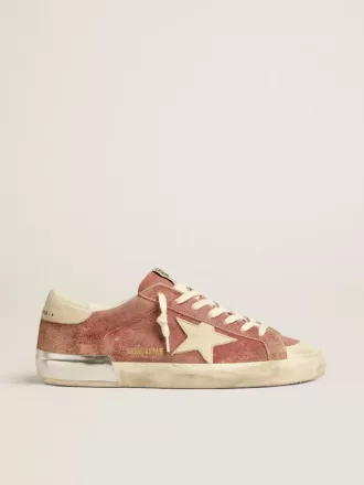 Super-Star para hombre en piel roja con estrella y lengüeta en el talón en nubuck color crema