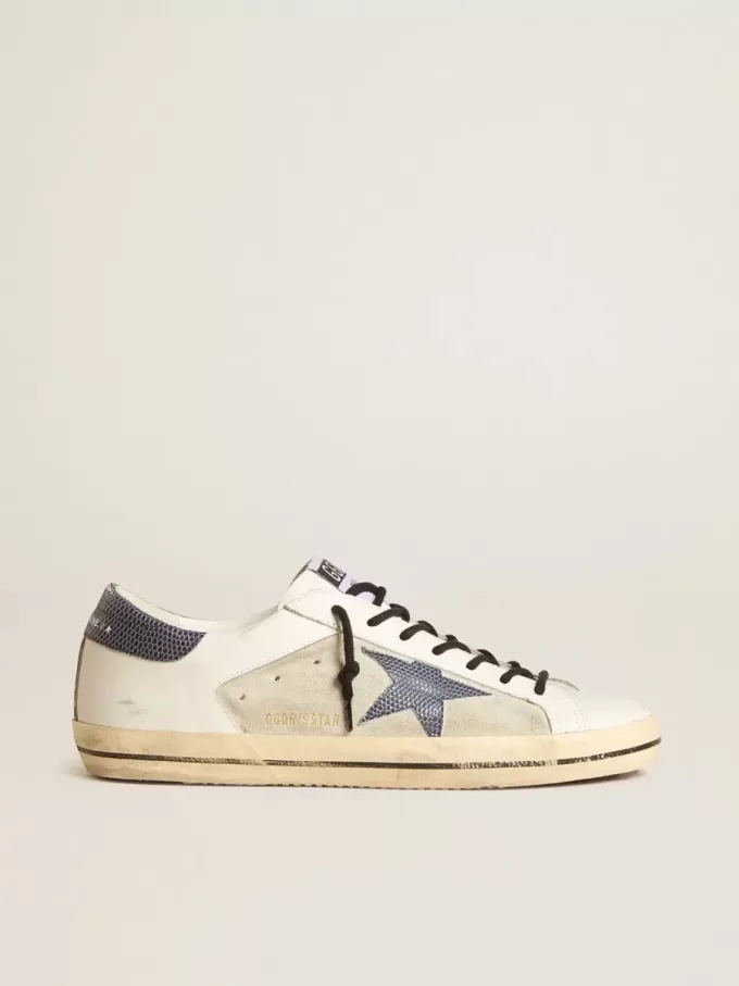 Super-Star para hombre en piel y ante con estrella de piel azul con estampado de lagarto Super-Star para hombre en piel y ante con estrella de piel azul con estampado de lagarto