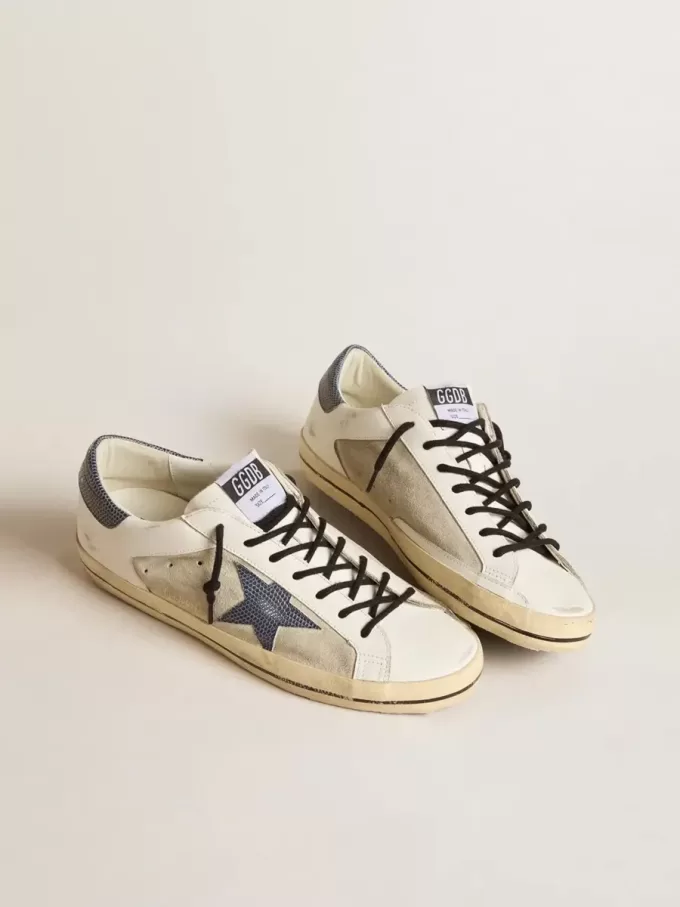 Super-Star para hombre en piel y ante con estrella de piel azul con estampado de lagarto Super-Star para hombre en piel y ante con estrella de piel azul con estampado de lagarto
