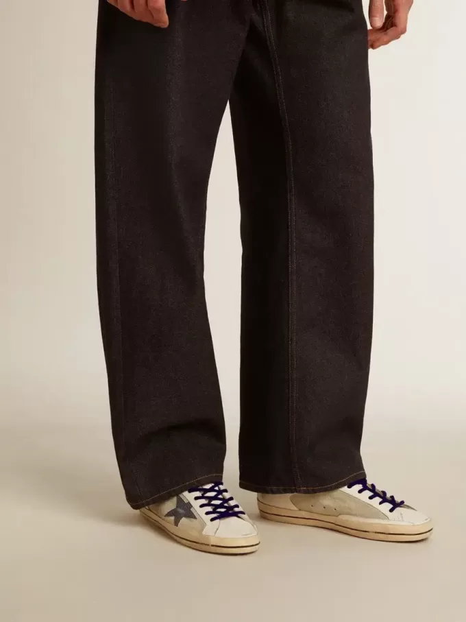 Super-Star para hombre en piel y ante con estrella de piel azul con estampado de lagarto Super-Star para hombre en piel y ante con estrella de piel azul con estampado de lagarto