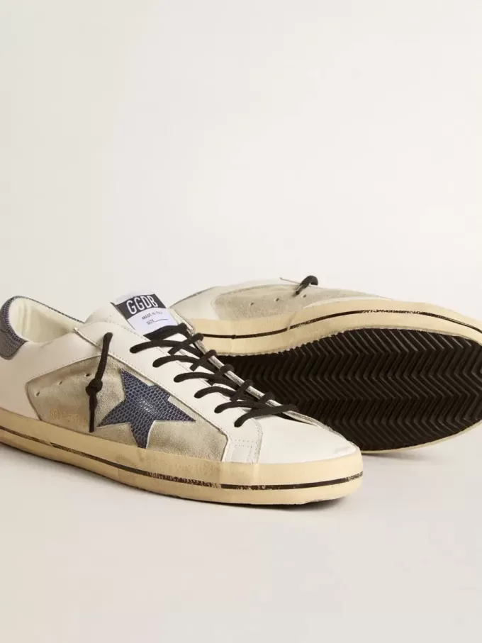 Super-Star para hombre en piel y ante con estrella de piel azul con estampado de lagarto Super-Star para hombre en piel y ante con estrella de piel azul con estampado de lagarto