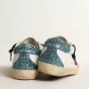 Super-Star para mujer con estrella de ante burdeos y lengüeta del talón con purpurina azul claro Super-Star para mujer con estrella de ante burdeos y lengüeta del talón con purpurina azul claro