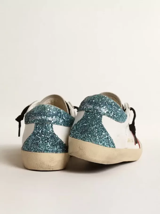 Super-Star para mujer con estrella de ante burdeos y lengüeta del talón con purpurina azul claro Super-Star para mujer con estrella de ante burdeos y lengüeta del talón con purpurina azul claro