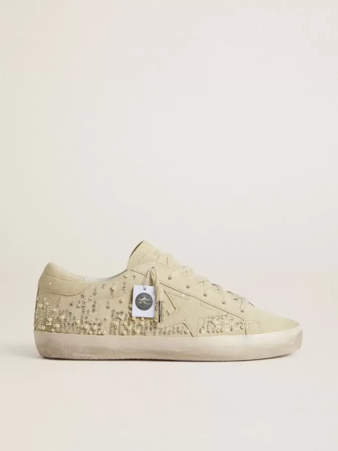 Super-Star para mujer en ante beige con perlas y cristales Swarovski Super-Star para mujer en ante beige con perlas y cristales Swarovski
