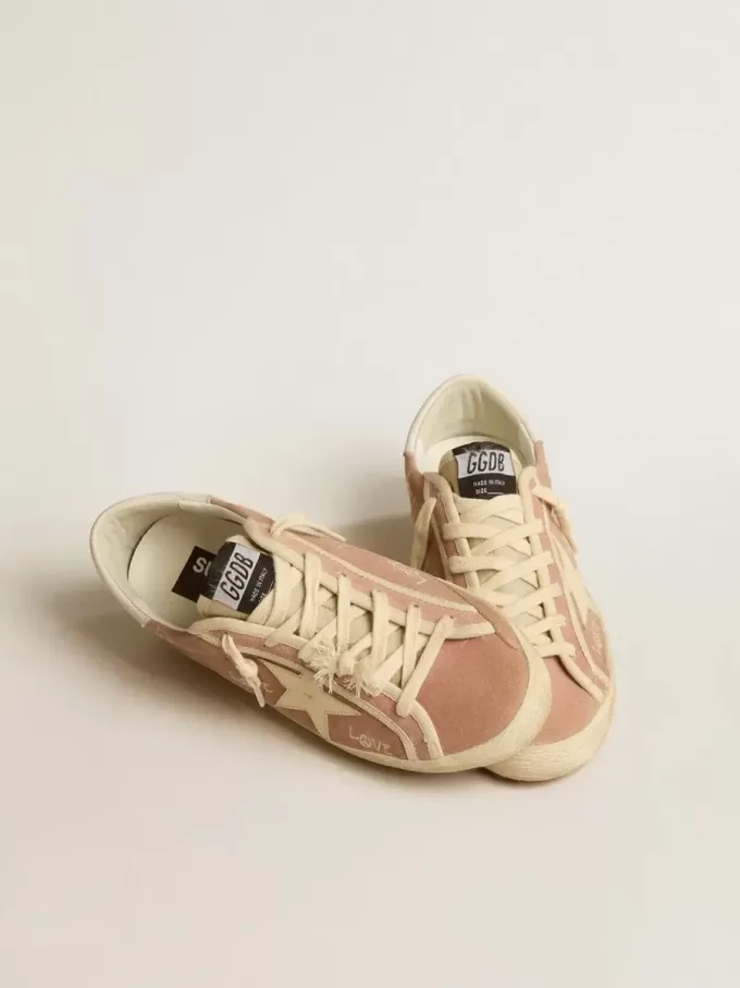 Super-Star para mujer en ante rosa empolvado con estrella de piel color crema Super-Star para mujer en ante rosa empolvado con estrella de piel color crema