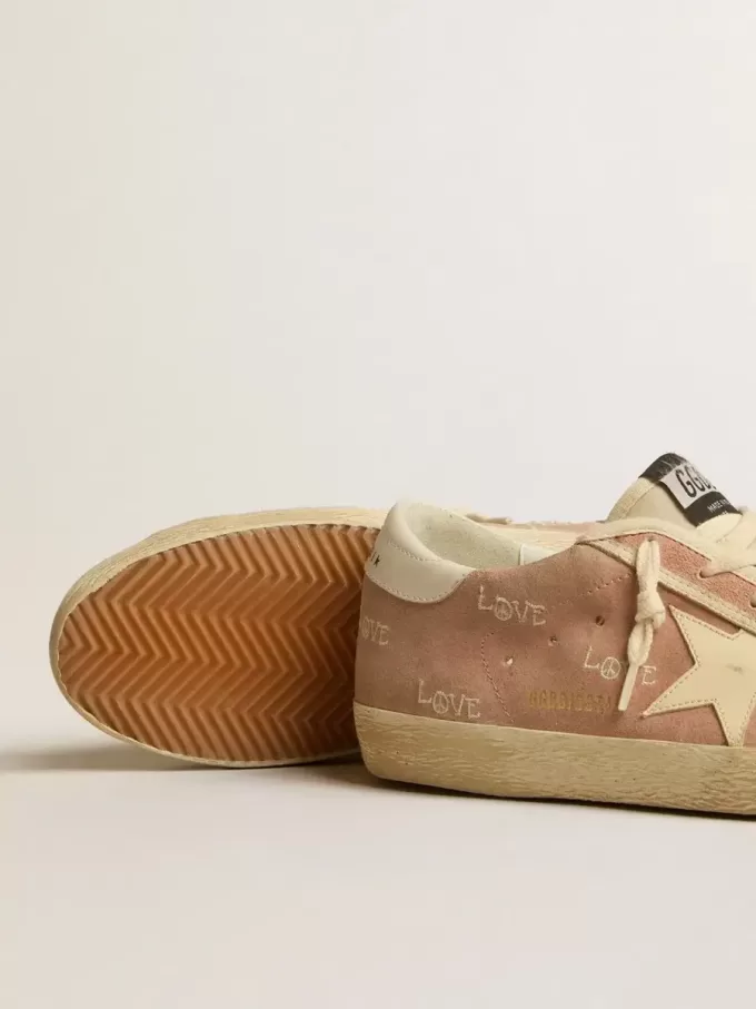 Super-Star para mujer en ante rosa empolvado con estrella de piel color crema Super-Star para mujer en ante rosa empolvado con estrella de piel color crema