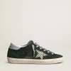 Super-Star para mujer en ante verde, estrella plateada brillante y lengüeta de cuero en el talón Super-Star para mujer en ante verde, estrella plateada brillante y lengüeta de cuero en el talón