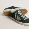 Super-Star para mujer en ante verde, estrella plateada brillante y lengüeta de cuero en el talón Super-Star para mujer en ante verde, estrella plateada brillante y lengüeta de cuero en el talón