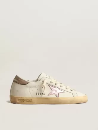 Super-Star para mujer en napa blanca con estrella de cuero metalizado rosa
