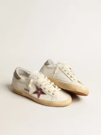 Super-Star para mujer en napa blanca con estrella de cuero metalizado rosa