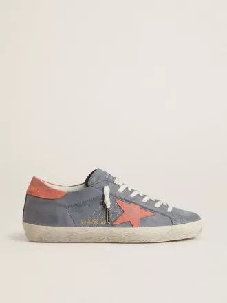 Super Star para mujer en nubuck azul con estrella y lengüeta en el talón de ante rosa