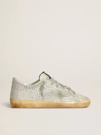 Super-Star para mujer en nubuck blanco envejecido con cristales Swarovski Super-Star para mujer en nubuck blanco envejecido con cristales Swarovski