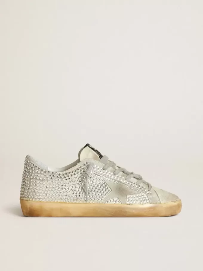Super-Star para mujer en nubuck blanco envejecido con cristales Swarovski Super-Star para mujer en nubuck blanco envejecido con cristales Swarovski
