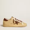 Super-Star para mujer en piel de potro beige con estrella y lengüeta del talón en ante marrón Super-Star para mujer en piel de potro beige con estrella y lengüeta del talón en ante marrón