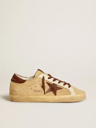 Super-Star para mujer en piel de potro beige con estrella y lengüeta del talón en ante marrón Super-Star para mujer en piel de potro beige con estrella y lengüeta del talón en ante marrón