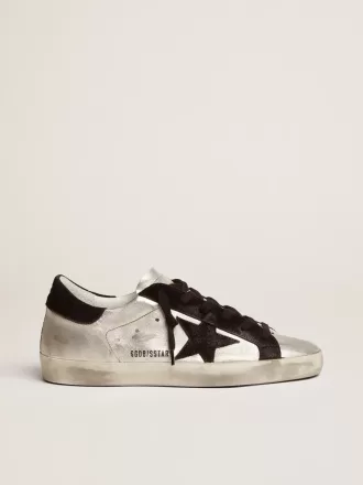 Super-Star para mujer en piel plateada con inserciones en contraste Super-Star para mujer en piel plateada con inserciones en contraste