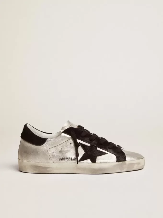 Super-Star para mujer en piel plateada con inserciones en contraste Super-Star para mujer en piel plateada con inserciones en contraste