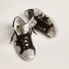 Super-Star para mujer en piel plateada con inserciones en contraste Super-Star para mujer en piel plateada con inserciones en contraste
