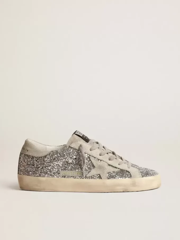 Super-Star para mujer en plata brillante con estrella de ante gris hielo Super-Star para mujer en plata brillante con estrella de ante gris hielo
