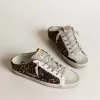 Super-Star Sabot para mujer en piel de potro con estampado de leopardo y estrella negra Super-Star Sabot para mujer en piel de potro con estampado de leopardo y estrella negra